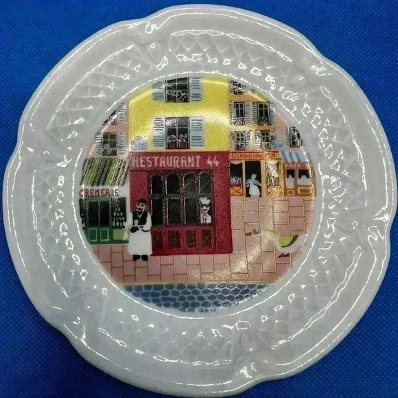 Set of 4 LIMOGES PHILIPPE DESHOULIERES Porcelain Canape Plates MERCHANTS ROW - Picture 4 of 6